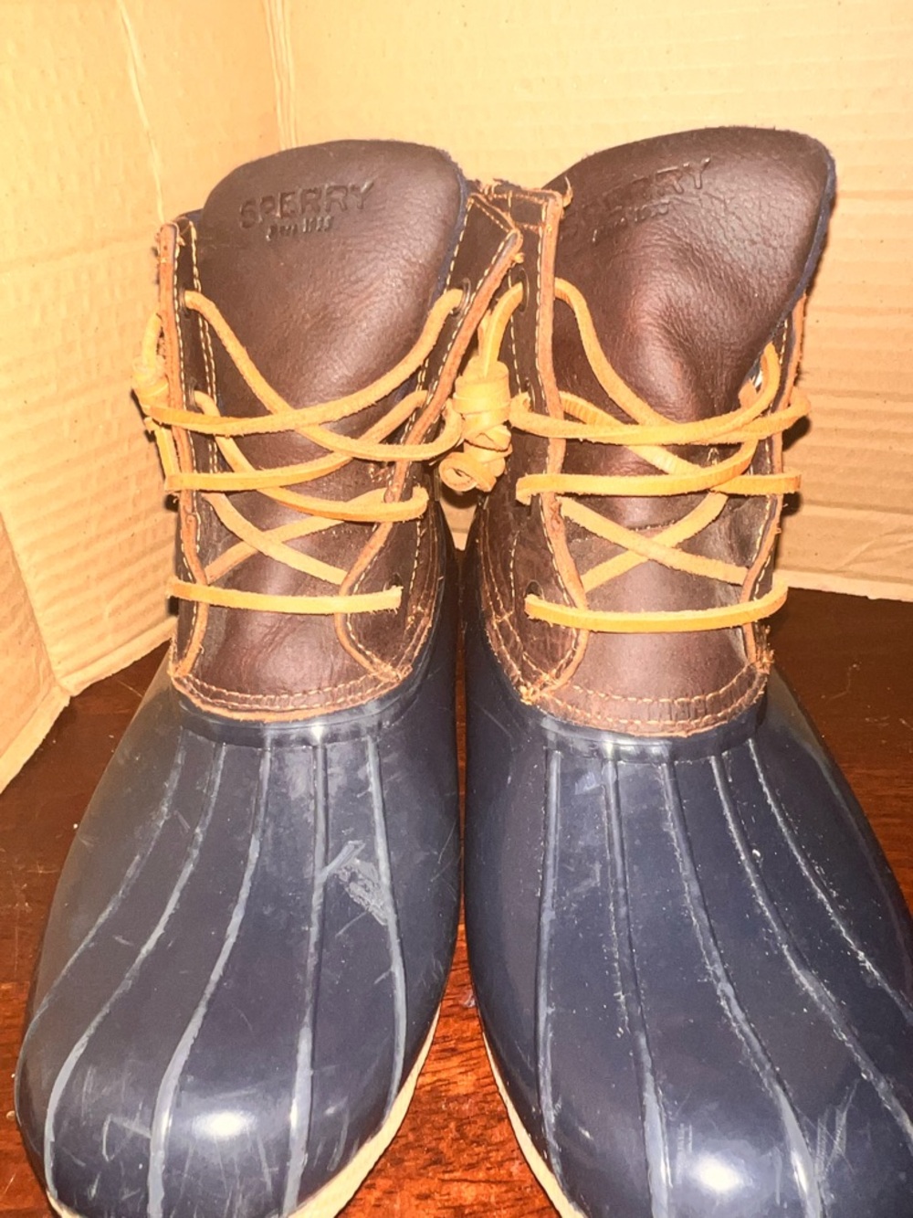 Sperry Navy and Brown Waterproof Duck Boots. Size 9